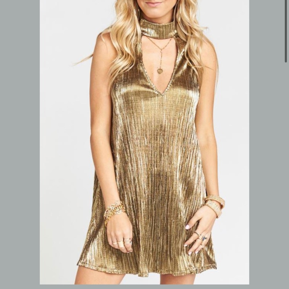 Gold Pleat Party Dress